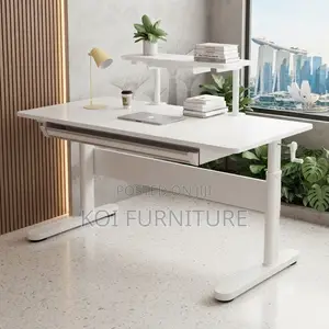 Office Desk; Long Height Manual Adjustable White Computer Desk