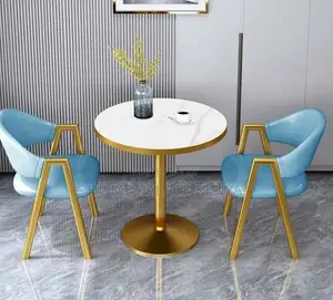 Round Table: White Marble Gold Rimmed Complimentary Table