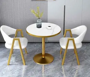 Round Table: White Marble Gold Rimmed Complimentary Table