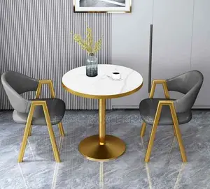 Round Table: White Marble Gold Rimmed Complimentary Table