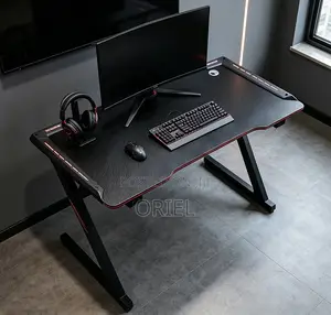 Office Desk : LED 140cm Modern Black Gaming Desk