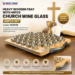 Heavy Wooden Tray With 48pcs Church Wine Glass-B