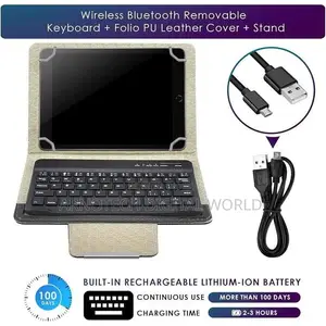 Removable Wireless Bluetooth Keyboard + PU Leather Folio Cover + Stand