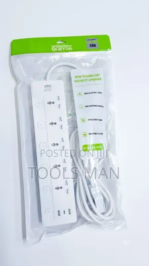 Caston 5 Way Extension Socket With 2 USB Ports - 5 Meters Heavy Duty.