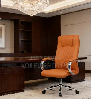Office Chair; Leather Executive Office Chair With Chrome Armrest
