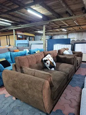 5-Seater Butterfly Sofa Set – 3,2 Brown Fabric