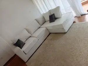 6-Seater L Seat White Sofa Cushioned Back