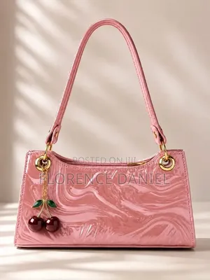 Trendy Patent Leather Shoulder Bag With Cherry Charm