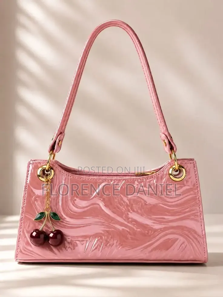 Trendy Patent Leather Shoulder Bag With Cherry Charm