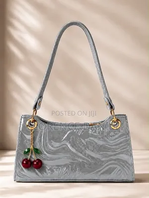 Trendy Patent Leather Shoulder Bag With Cherry Charm