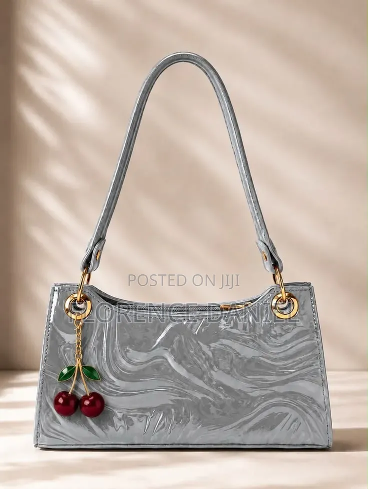 Trendy Patent Leather Shoulder Bag With Cherry Charm