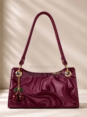 Trendy Patent Leather Shoulder Bag With Cherry Charm