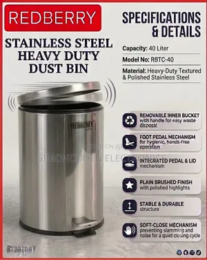 40L Stainless Steel Pedal Dustbin With Removable Inner Bucket