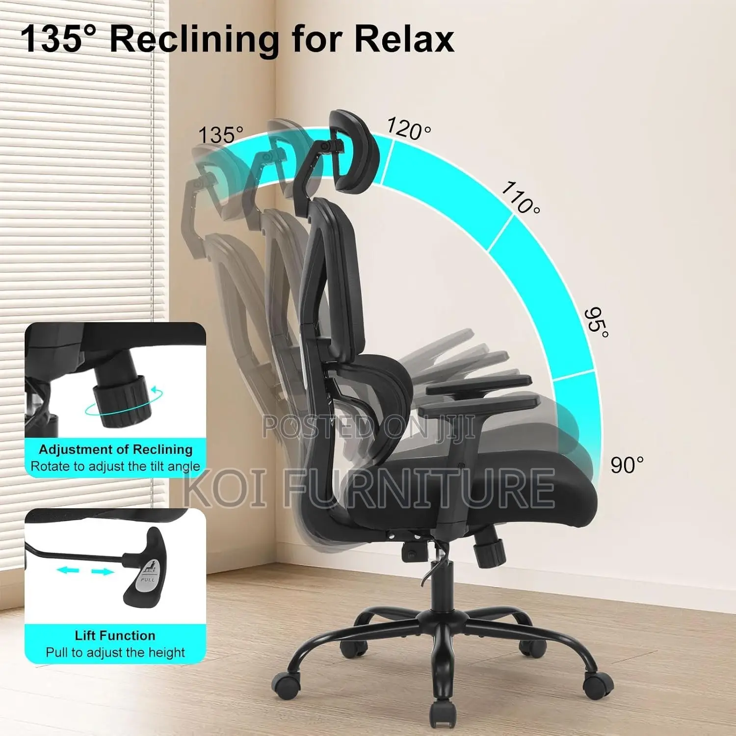 Office Chairs; High Back Mesh Executive Orthopedic Seat With Support