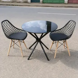 Modern Round Glass Dining Table Set With 2 Eames Chair