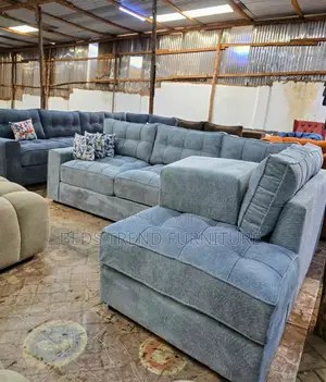 6-Seater L Seat Light Grey Sofa With Footrest