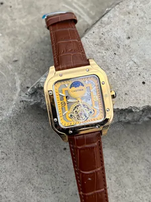 Cartier Mechanical Watch. Quality Leather Strap. Luminous Pointers.
