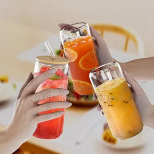 1pc Glass Cup With Bamboo Lid