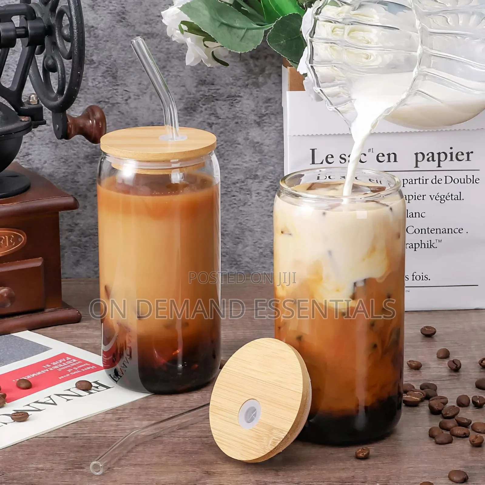 1pc Glass Cup With Bamboo Lid