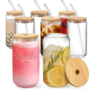 1pc Glass Cup With Bamboo Lid
