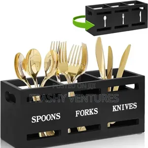 3 Compartment Cutlerly Wooden Organizer Black