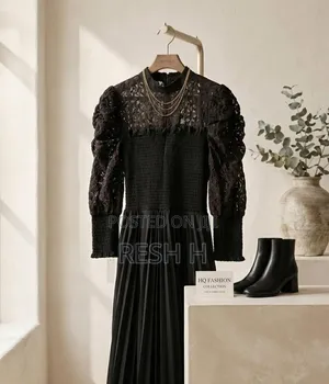 Black Elegant Gown, Long Dress With Lace Design