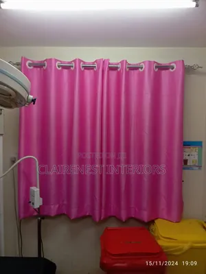 Soft Plain Pink Colour Kids Hospital Room Window Curtains and Sheers
