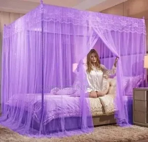 Purple and Cream Safer Sleep With Four Stand Mosquito Nets