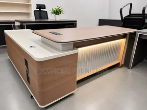 Premium Executive Office Desk With Side Cabinet LED Front Panel