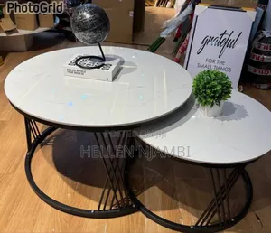 Modern Luxury 2in1 Pure Marble Nesting Tables With Black Stand