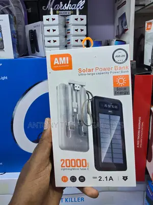 AMI 20000mAh Fast Charging Solar Power Bank With Cables