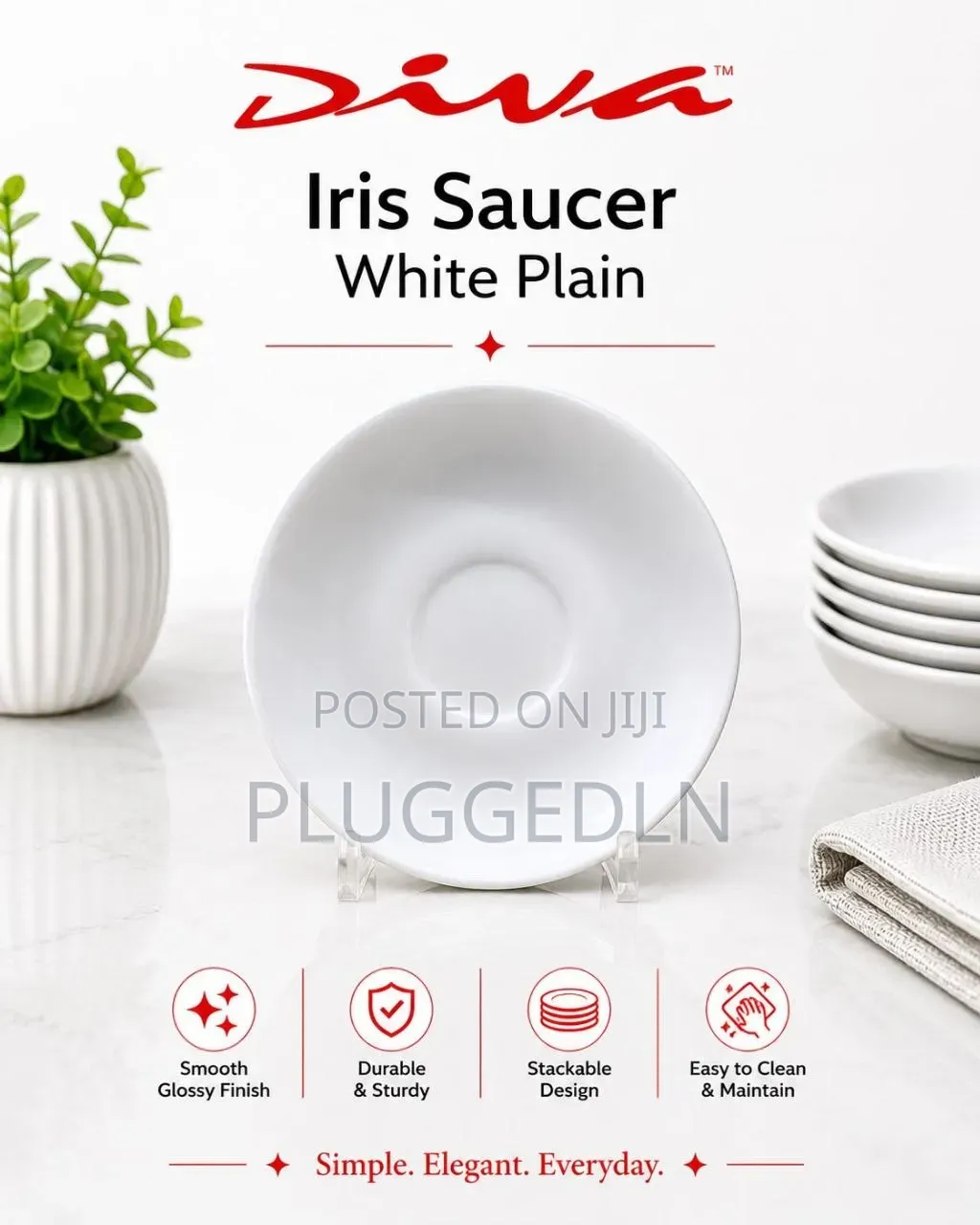 Iris Saucer White Plain 12set (72pcs) Per Box.