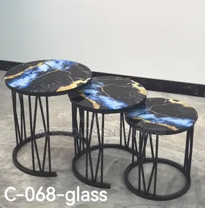 3 in 1 Executive (Glass Effect) Coffee Table - Black Stands
