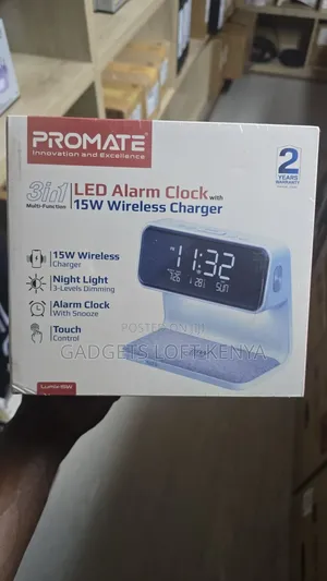 Promate LED Alarm Clock With Wireless Charger