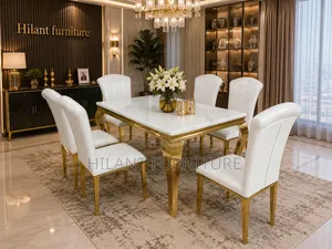 White and Gold Dining Table Set