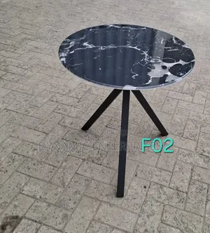 Round Black Faux _Marble Glass Coffee Table