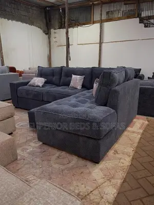 5 Seater Dark Grey Tufted L-Shaped Sofa: Pay on Delivery