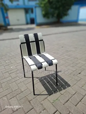 Vibrant Black and White Slatted Accent Chair