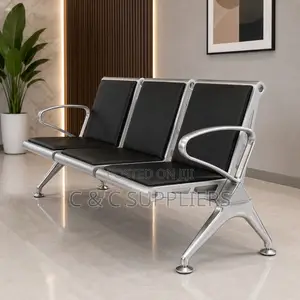 3-Seater Black Padded Waiting Bench