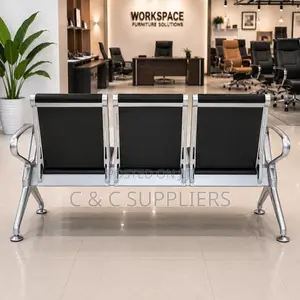 3-Seater Black Padded Waiting Bench