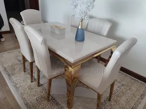 White and Gold Dining Table Set