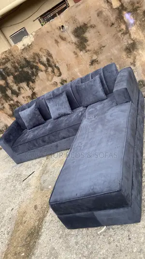 5 Seater Navy Blue L-Shaped Sofa: Free Delivery