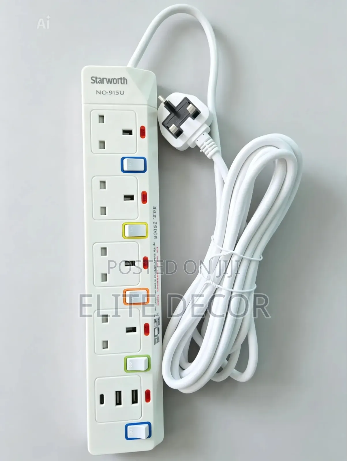5-Way Extension Cable 5M With USB Ports – Multi Socket Power Extension