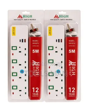 HIGH ASTRA 4 Way Extension Socket Cable 5M. Surge Protected. USB Ports