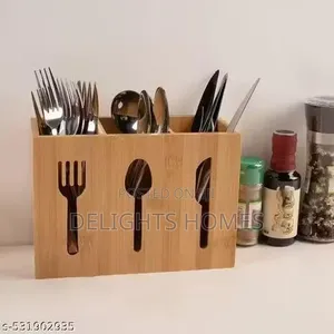 3 Slot Bamboo Cutlery Organizer Box-P