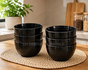 Aesthetic Ribbed Black Bowl Set