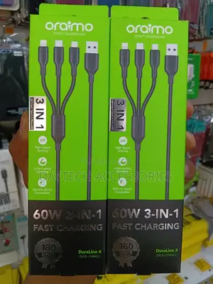 Oraimo 60W 3-in-1 Fast Charging Cable – Type-C, Lightning Micro USB