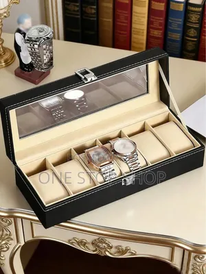 Blue Pu Leather 6-Slot Watch Organizer