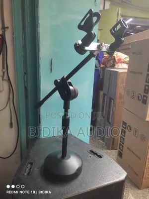Dual-Clip Desktop Microphone Boom Stand With Round Weighted Base