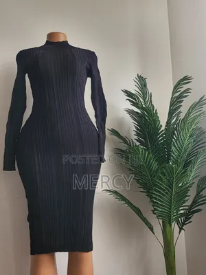 Black Turtleneck Ribbed Bodycorn Dress